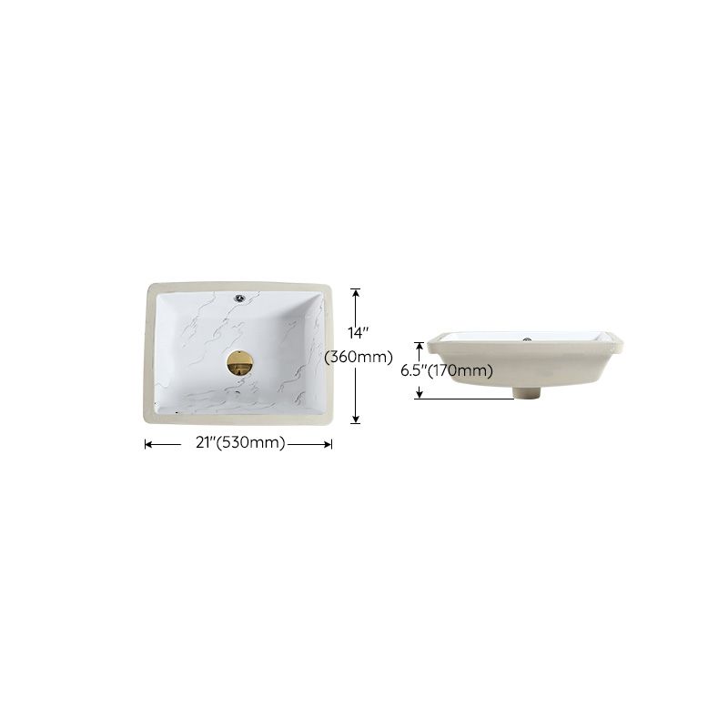Modern Undermount Vanity Sink Rectangular Porcelain with Overflow Basin Sink