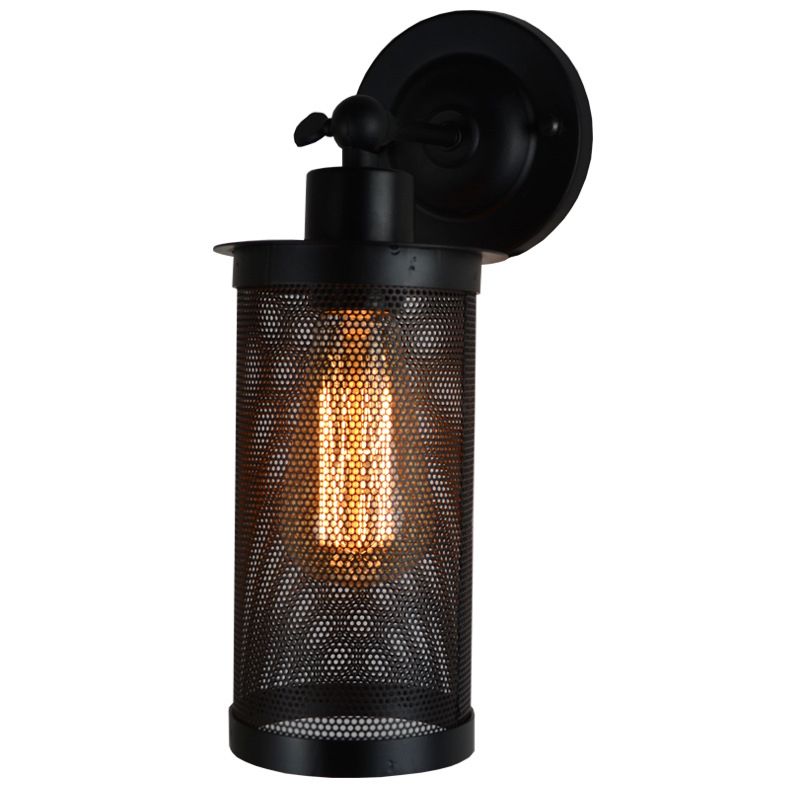 Black Wire Mesh Wall Lamp Industrial Metal Stairs Wall Mounted Light with Rotatable Joint