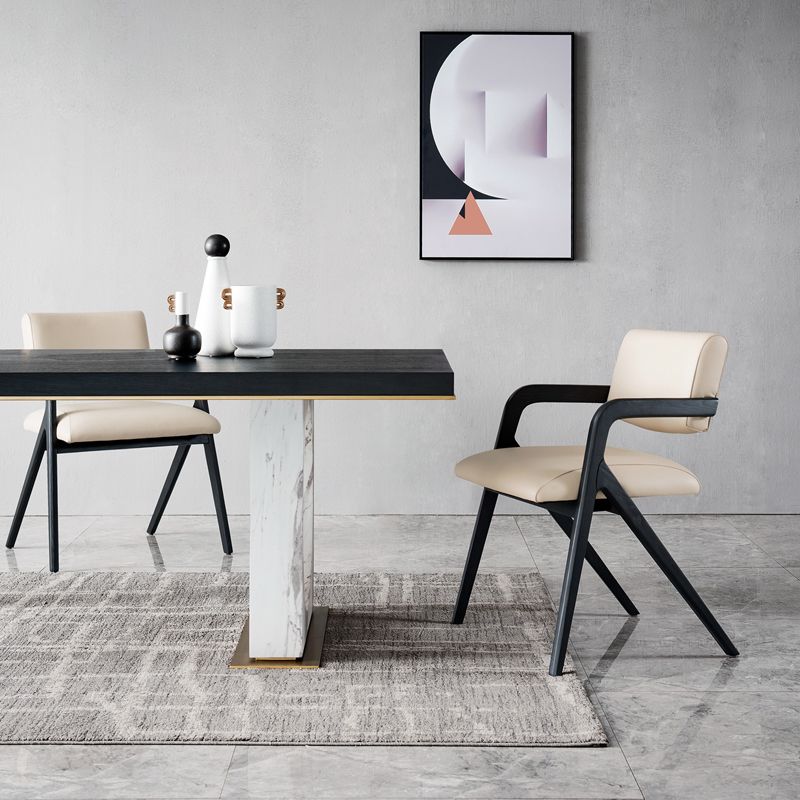 Modern Upholstered Arm Chair Home Black Legs Solid Wood Dining Chair