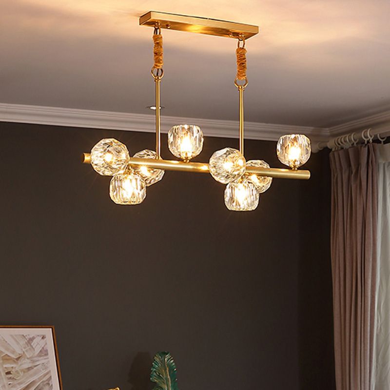 Ball Shape Crystal Island Pendants Modern Style Multi Lights Island Pendant Lights in Gold