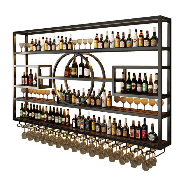 Wall Mounted Wine Rack Metal Modern Wine Bottle & Glass Rack for Bar