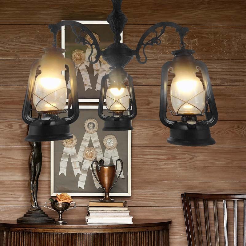 Clear Glass Black/Silver/Red Chandelier Light Lantern 3-Light Industrial Pendant Lamp for Kitchen