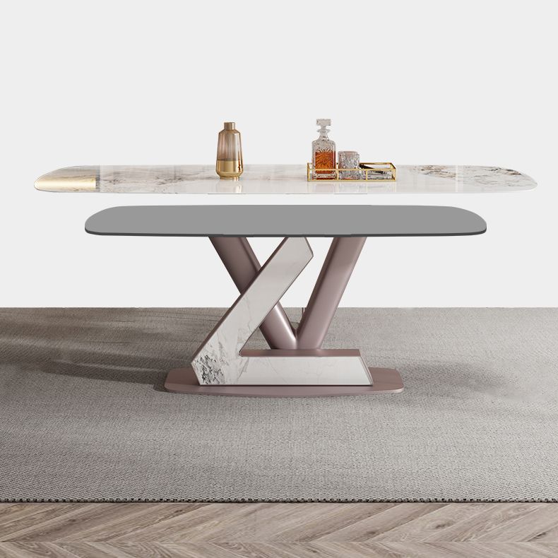 Juego de comedor Mesa de piedra sinterizada moderna con rectángulo de base de pedestal juego de comidas para restaurante
