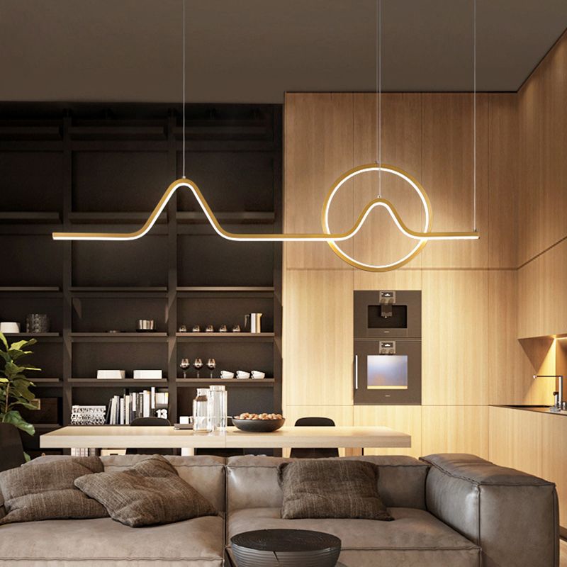 Minimalistic Curve Island Light Fixture Metallic Living Room Suspension Lighting