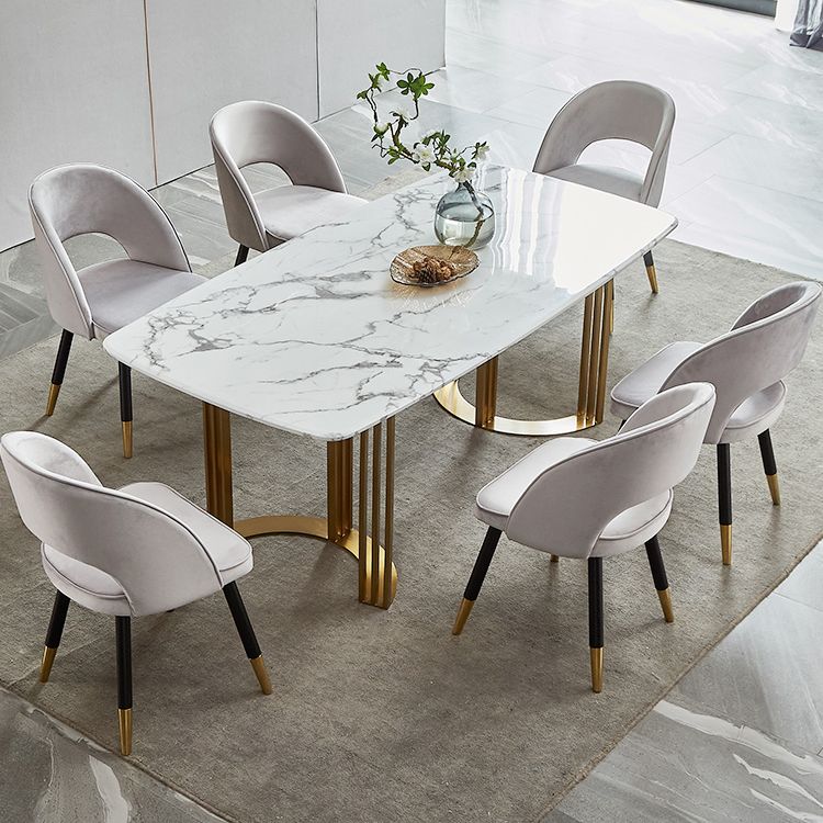 Modern Marble Top Dining Table Set Rectangle 1/4/5/7 Pieces Dining Table with Chairs