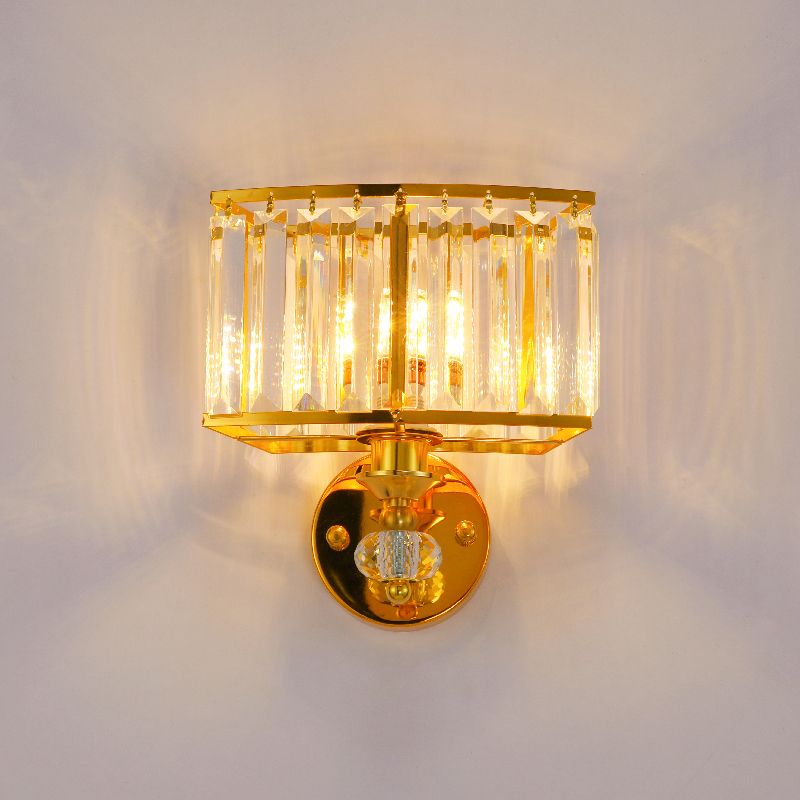 Couloir rectangulaire Light Metal Metal 1 Head Modern Style Golden Wall Lighting avec un accent de bloc de cristal clair