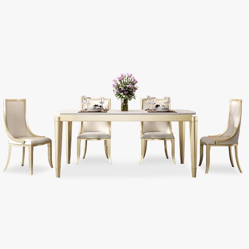 Traditional Luxury Dining Table Rectangle Sintered Stone 4 Legs Table with Wooden Base