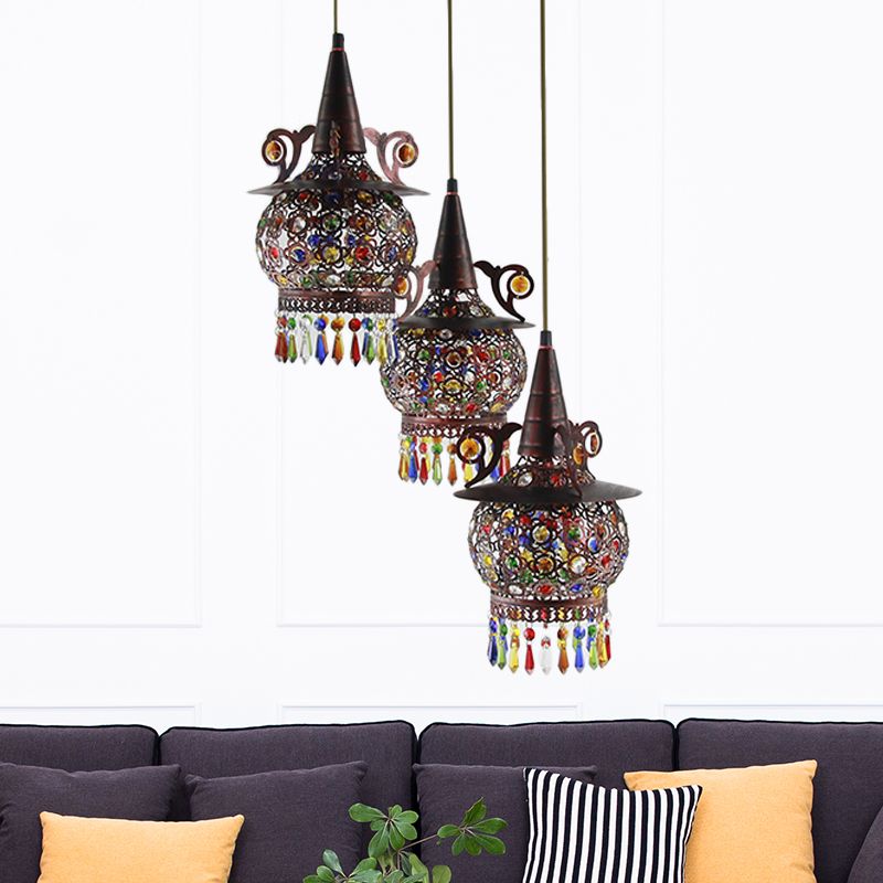 Globe Living Room Cluster Pendant Decorative Metal 3 Lights Copper Hanging Ceiling Light