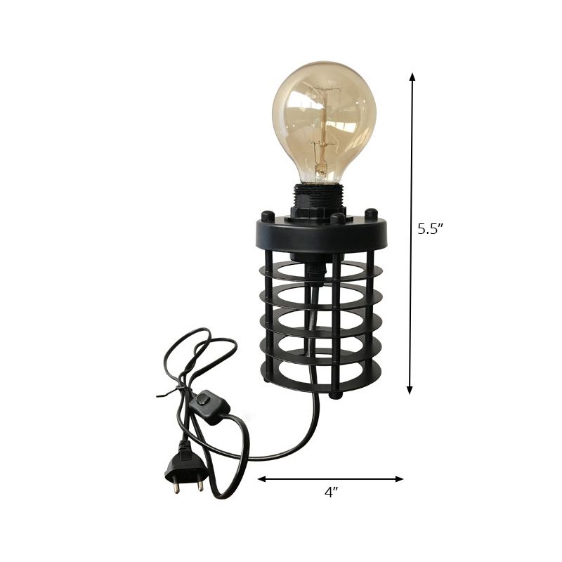 1 Kopftischlampe Industrial Stylish Zylinder/Barrel Metalltischleuchte mit Käfigbasis in Schwarz für Coffeeshop