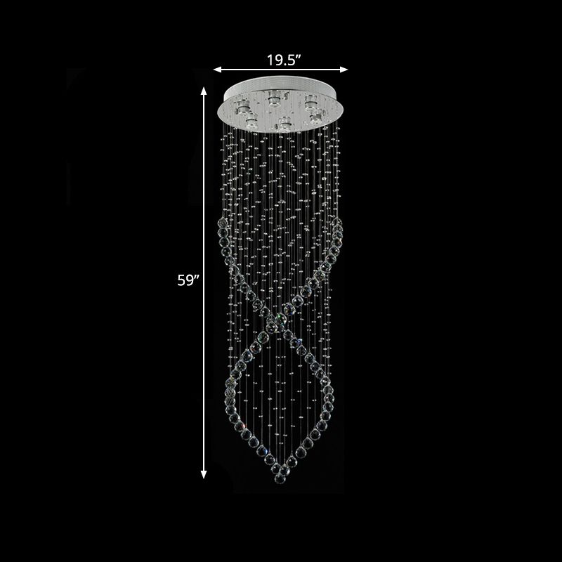Silver 6-Light LED Suspension Light Modernism Crystal Swirl Multi Lamp Chandelier with Round Canopy