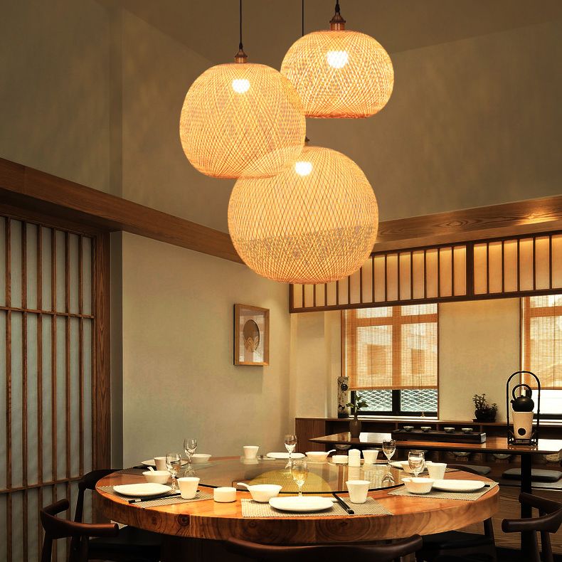 Moderne Stil Ballform Bambus Anhänger Leuchte