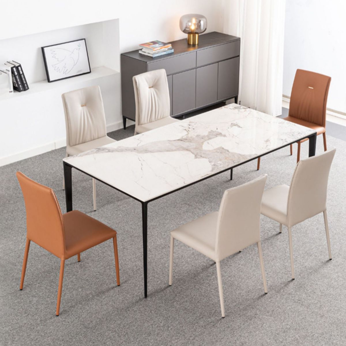 Contemporary Design Leather Dining Chairs Armless Solid Back Chair