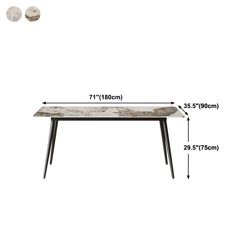 Stone Top Dining Table Rectangle Contemporary Dining Table with 4 Black Legs