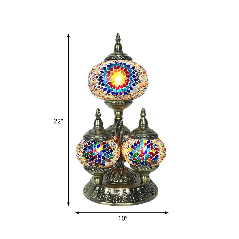 Lampe de lecture elliptique pour salle d'étude, vitrail Vintage à 4 têtes, lampe de Table de nuit jaune/bleu/vert