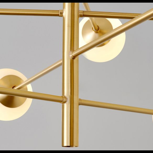 Post-Modern Hanging Chandelier Light Satin Opal Glass Ceiling Chandelier in Gold for Living Room