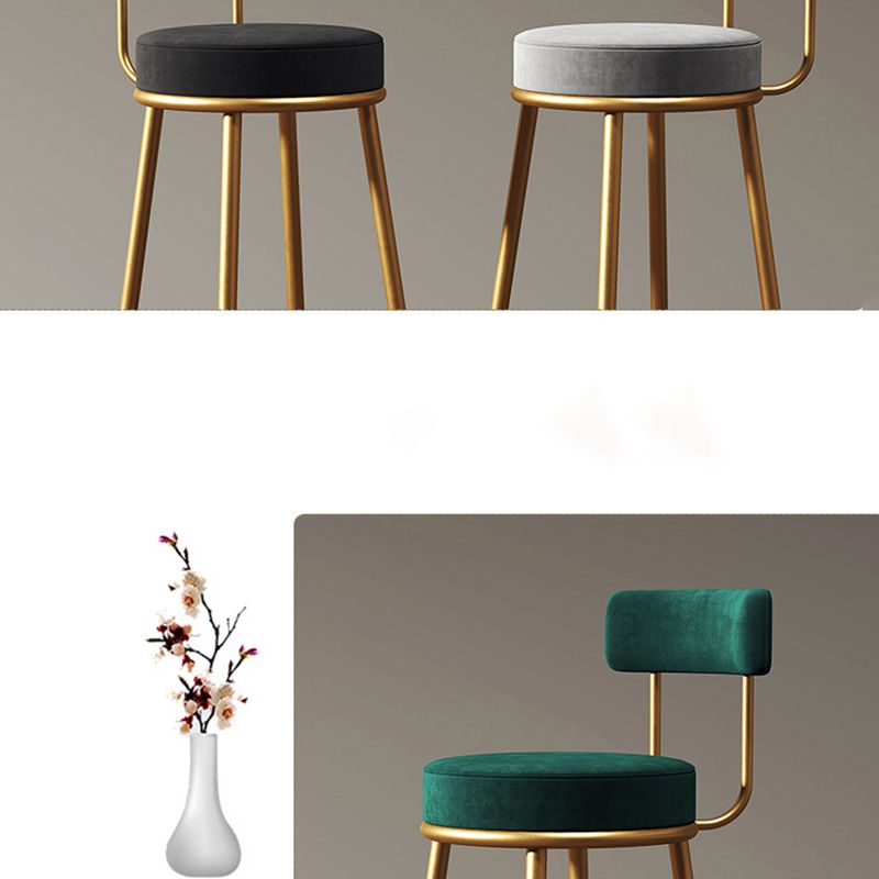 Nordic Armless Backrest Counter Stool Iron Kitchen Bar Stool with Velvet Cushion