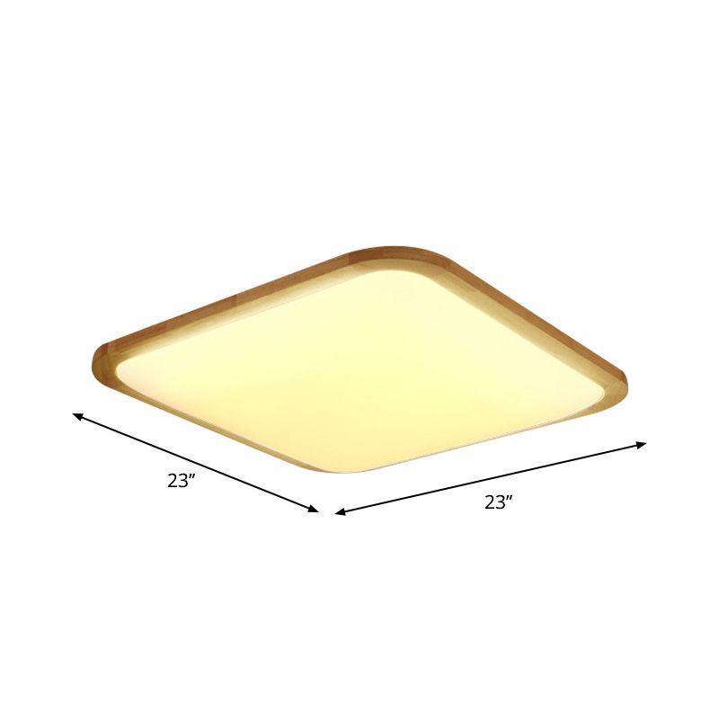 Nordic Rechteck/Quadrat LED Flush Licht Acryl Flur Deckeneinbauleuchte mit abgerundeter Ecke aus Holz, 14"/23"/39" Breite