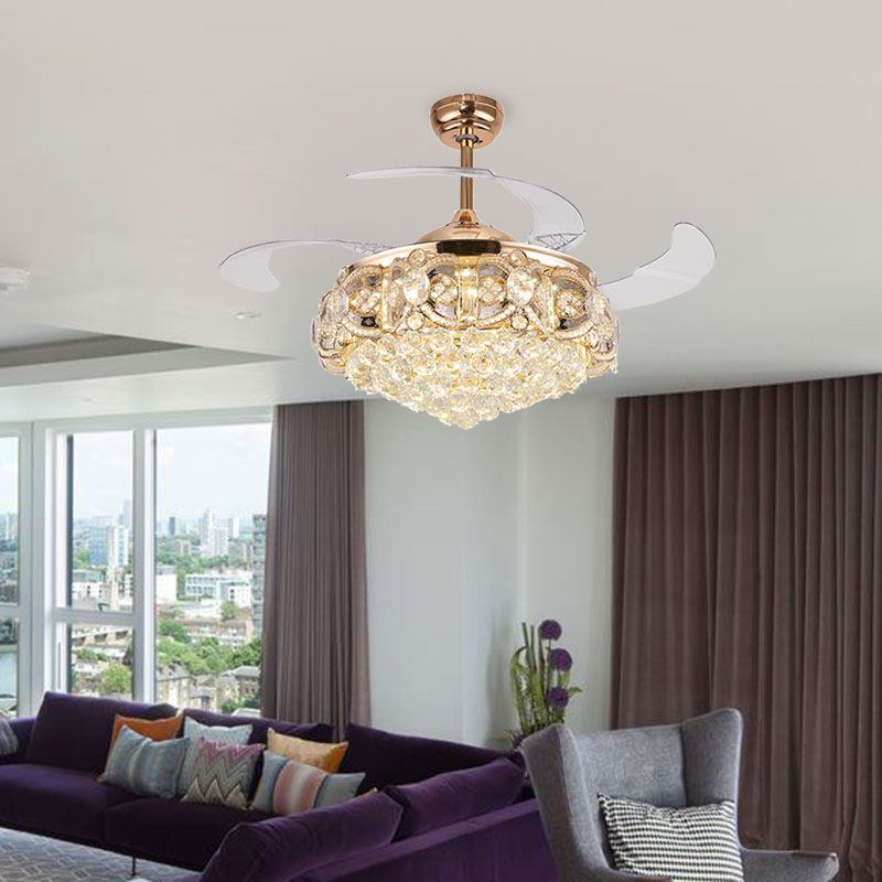 Lumo per ventola da interno a sfera di cristallo opulento conico con conversione di controllo/frequenza di controllo/frequenza di controllo/conversione della frequenza