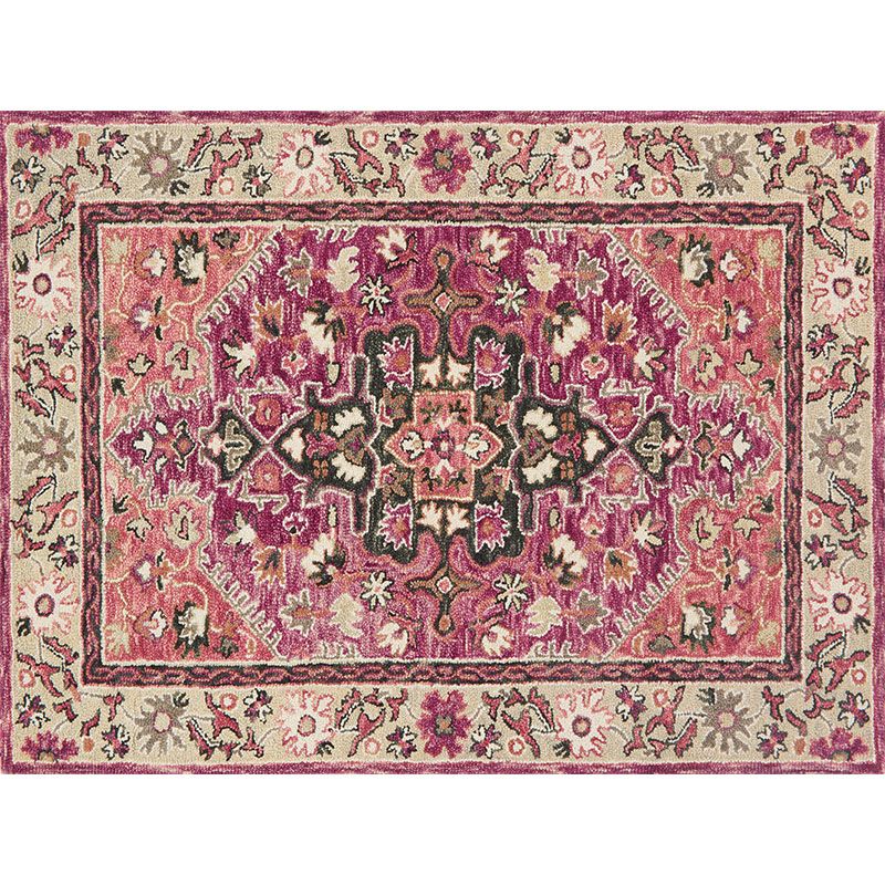 Red Tone Ethnic Print Rug Polyester Moroccan Carpet Non-Slip Backing Indoor Rug for Home Decoration