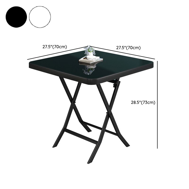 Glass Foldable Dining Table for 2 Person with Black Metal Base
