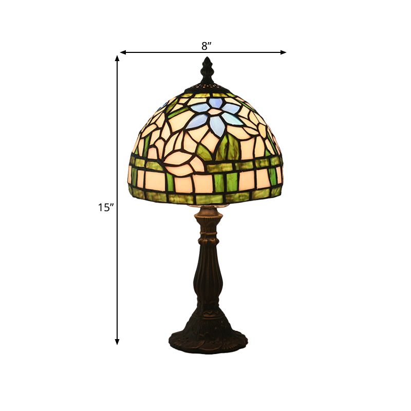 Tiffany Bowl Night Lighting 1 Head Hand Cut Glass Flower Patterned Table Light in Red/Yellow/Purple for Bedside