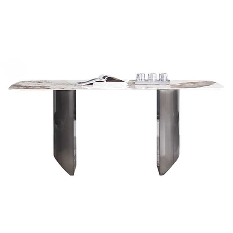 Sintered Stone Modern Rectangle Table Modern Kitchen Table with Double Pedestal in Grey