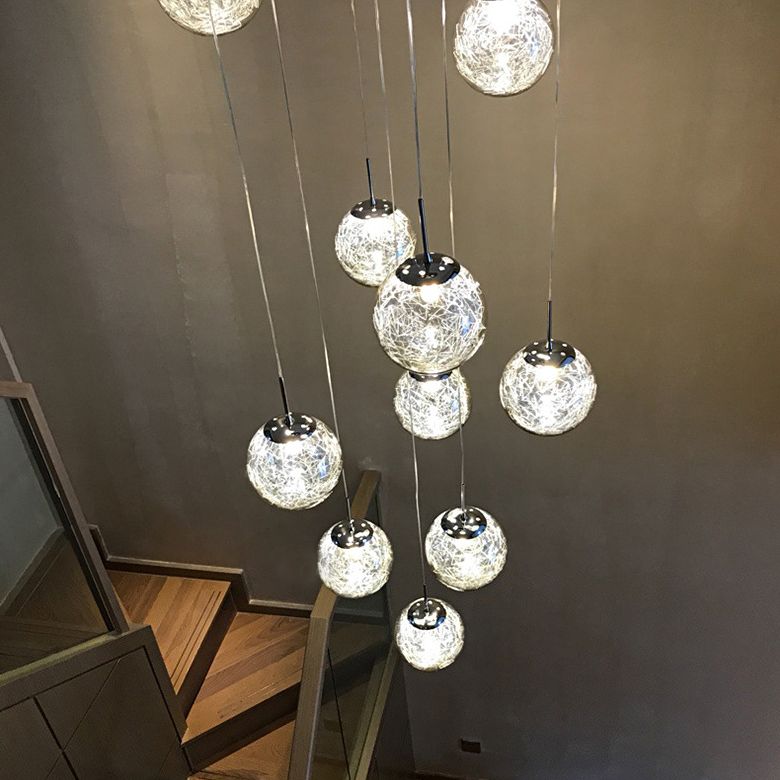 Modern Ball Pendant Clear Glass Multi Lights Hanging Ceiling Light for Spiral Stair