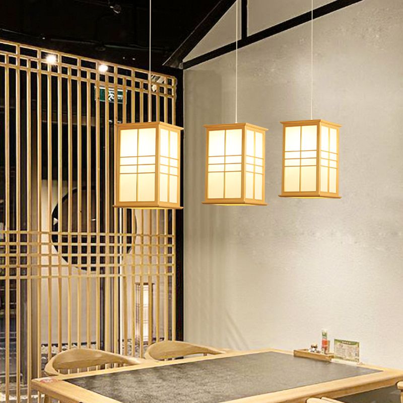 1 Glühbirne Esszimmer Deckenlampe Asia Beige Hängende Leuchte mit Hausholzschatten