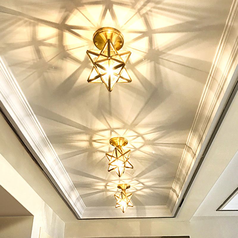Glass Shaded Close to Ceiling Lighting Vintage-Style Aisle Close to Ceiling Light in Gold