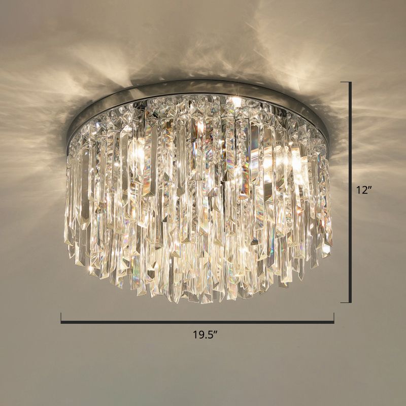 Round Ceiling Light Fixture Modern K9 Crystal Stick Bedroom Flush Mount Lighting