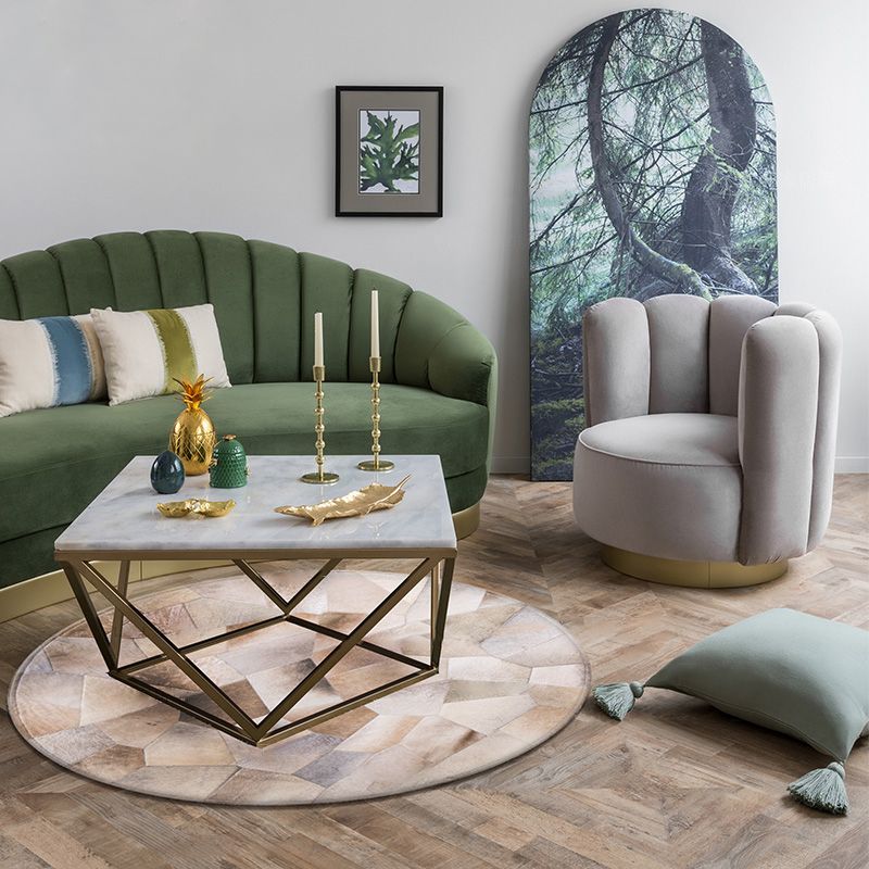 Fancy Pink Geometric Pattern Area Rug Cowhide Area Carpet Anti-Slip Washable Rug for Living Room
