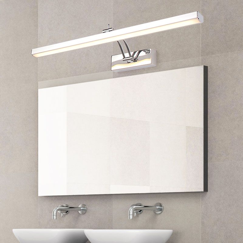Linear Modern Style Vanity Light Metal 1-Light LED Mirror Light for Bathroom in Silver