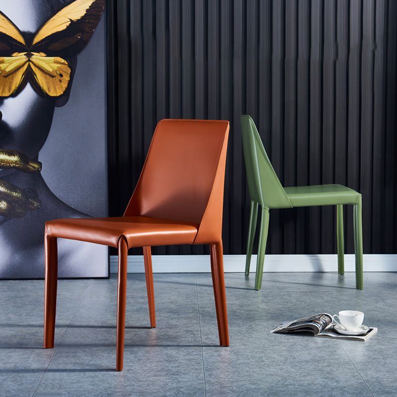 Contemporary Metal Dining Chair Faux Leather Armless Dining Room Chair for Home Use