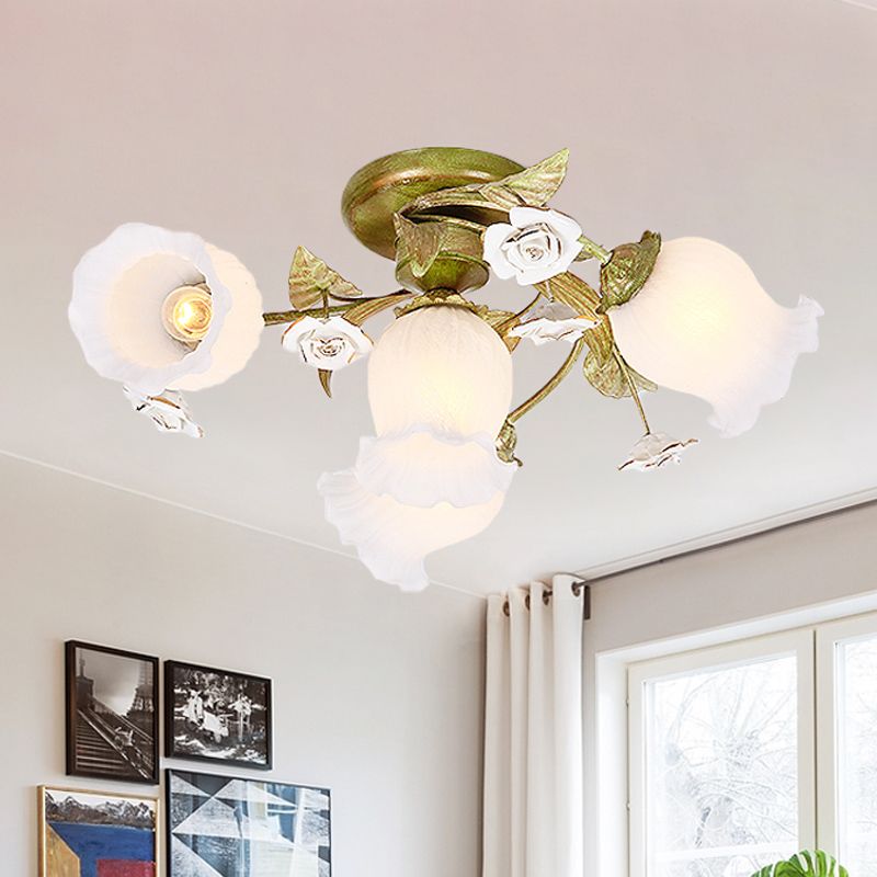 Gedraaide woonkamer spoel licht pastoraal matglas 4/7/9-bulb groene semi-spoelmontage verlichting