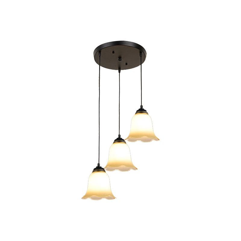 Bloemtrap Multi hanglamp lichte matglas minimalistische suspensieverlichting in zwart met ronde luifel