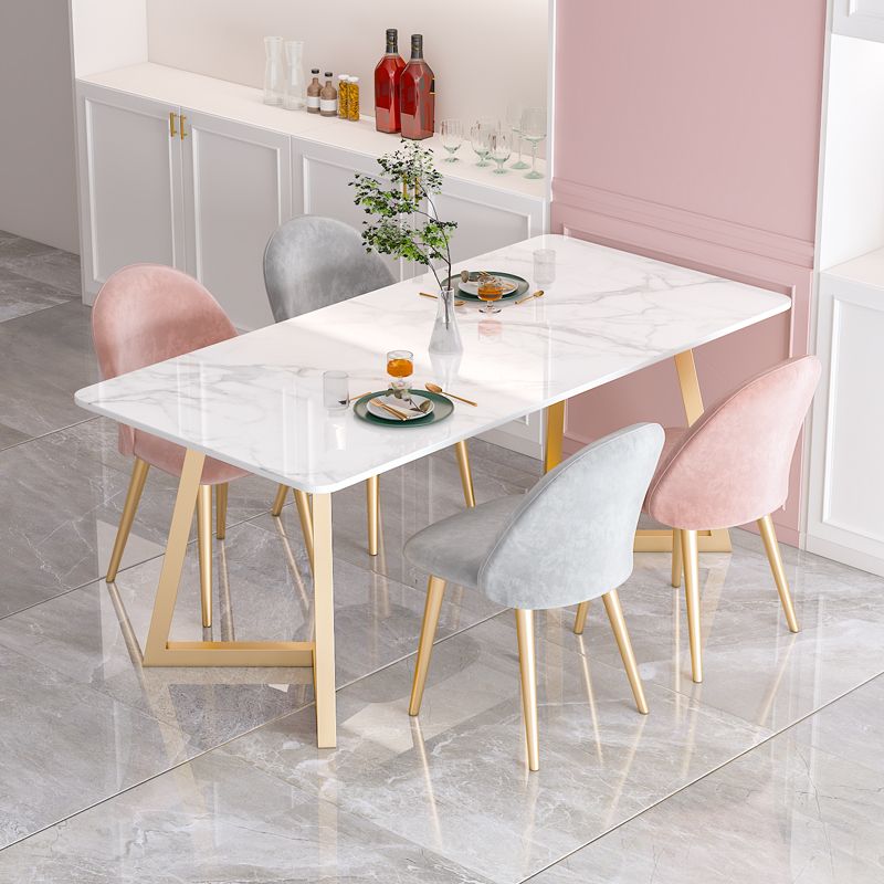 Sintered Stone Dining Table Traditional Luxury White Table with Gold Frame