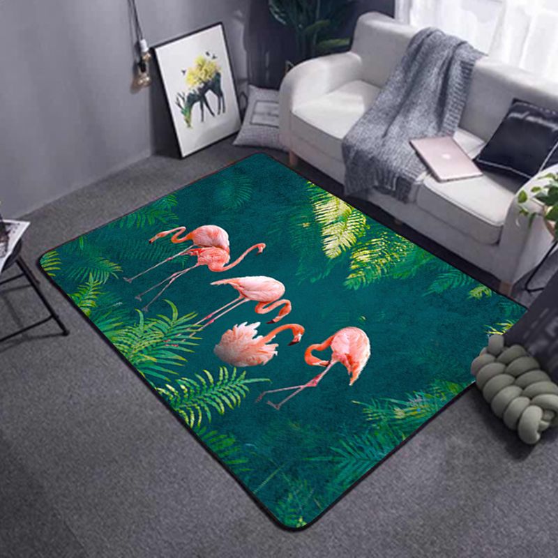 Multicolored Fresh Indoor Rug Trendy Leaves and Feather Pattern Rug Polyester Non-Slip Backing Rug for Bedroom