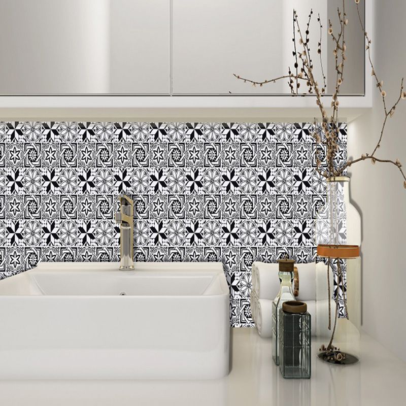 Black Flower-Like Wallpapers Seamless Pattern Boho Pick Up Sticks Wall Art for Restroom