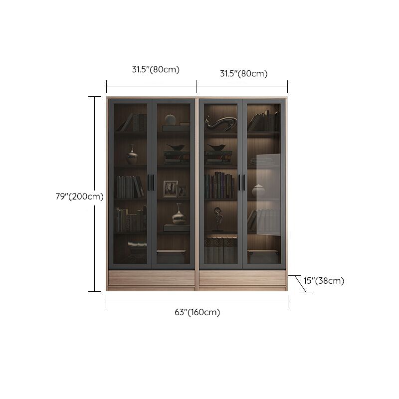 Modern Wooden Bookcase Glass Doors Closed Storage Bookshelf for Home