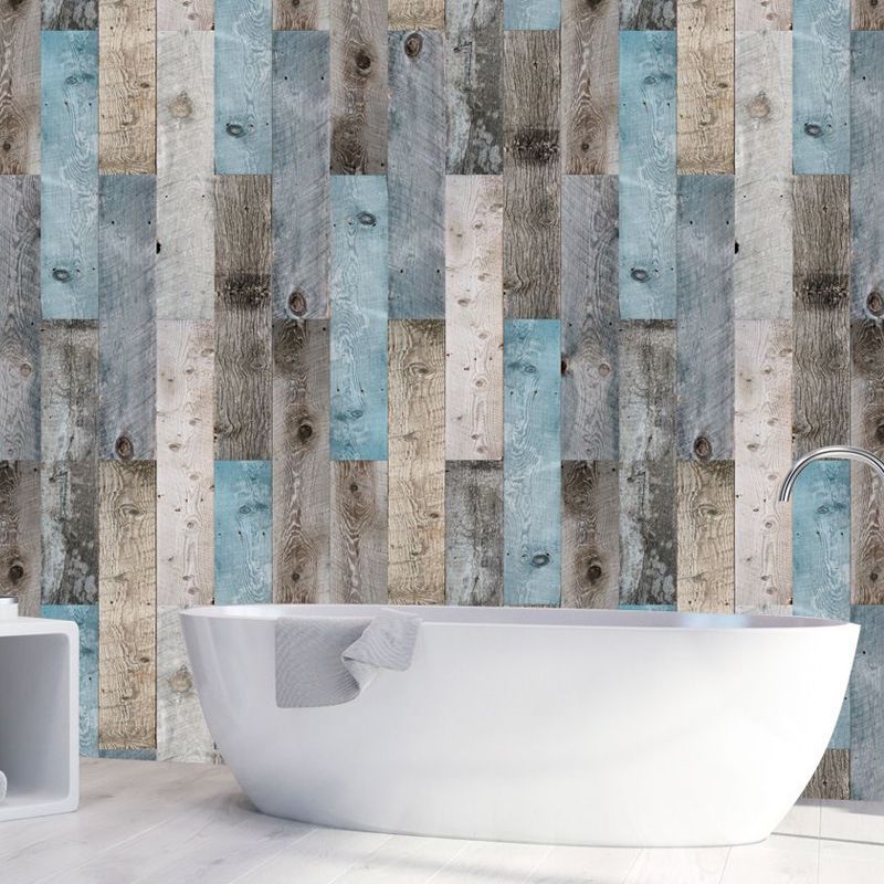 Grey-Blue Repurposed Wood Wallpaper Panel Peel and Stick Wall Covering for Living Room
