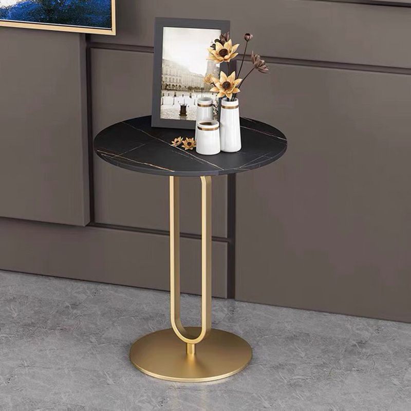 Modern Style Metal Black/gold Base Rock Slab Black/white Top Round Side Table