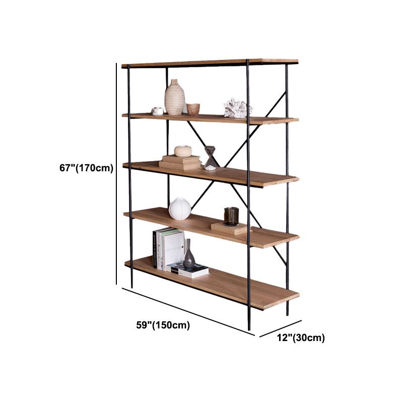 Industriële open etagere boekenplank van 5 plank met ijzeren frame dennenhoutplank