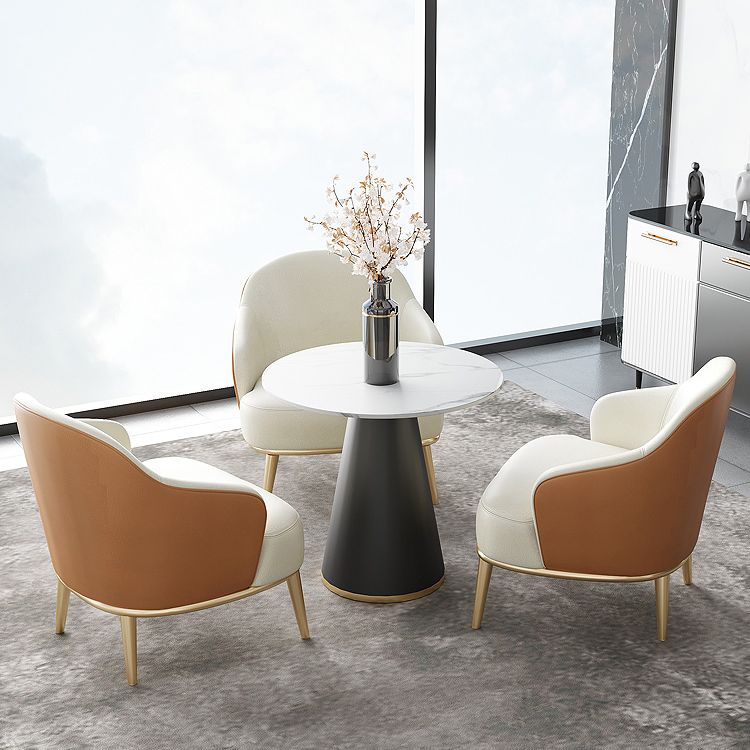 Round Table Dinette Table Contemporary Stone Dinner Room Table with Pedestal Base