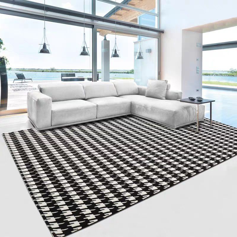 Black Modern Rug Polyester Abstract Print Rug Washable Rug for Living Room
