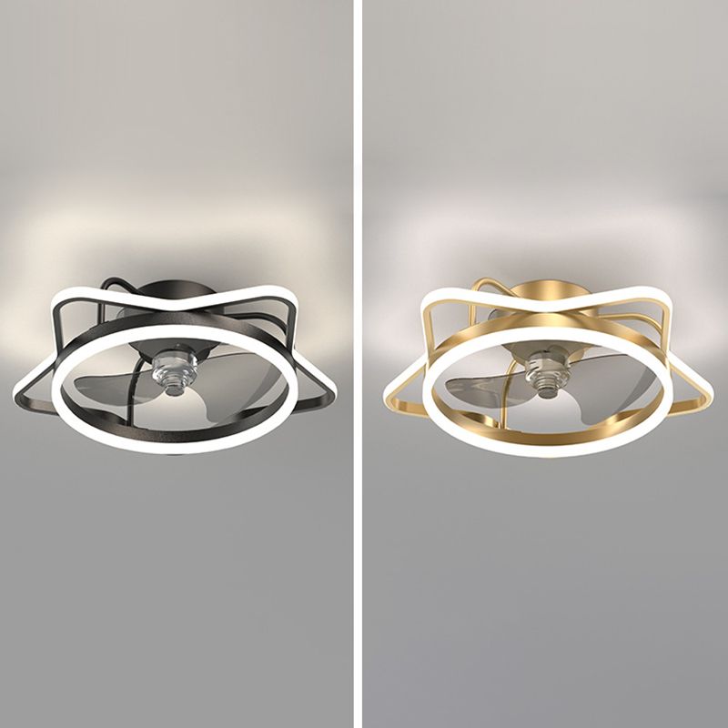 3-Blade Children Ceiling Fan Metallic Black/Golden Fan with Light for Dining Room
