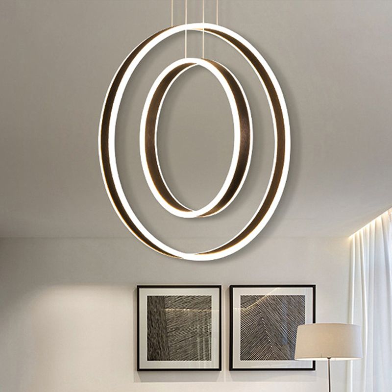 23.5 "/31.5" dia ringen acryl kroonluchter hanger Minimalistisch LED bruin plafondlicht in warm/wit/natuurlijk licht