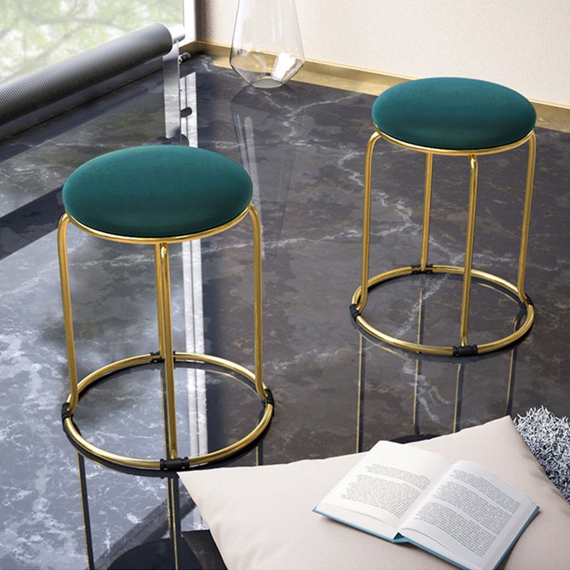 Modern Ottoman Velvet Upholstered Solid Color Metal Frame Round Ottoman