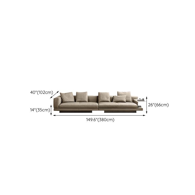 Contemporary Genuine Leather Sofa Square Arm Loose Back Sofa with Table