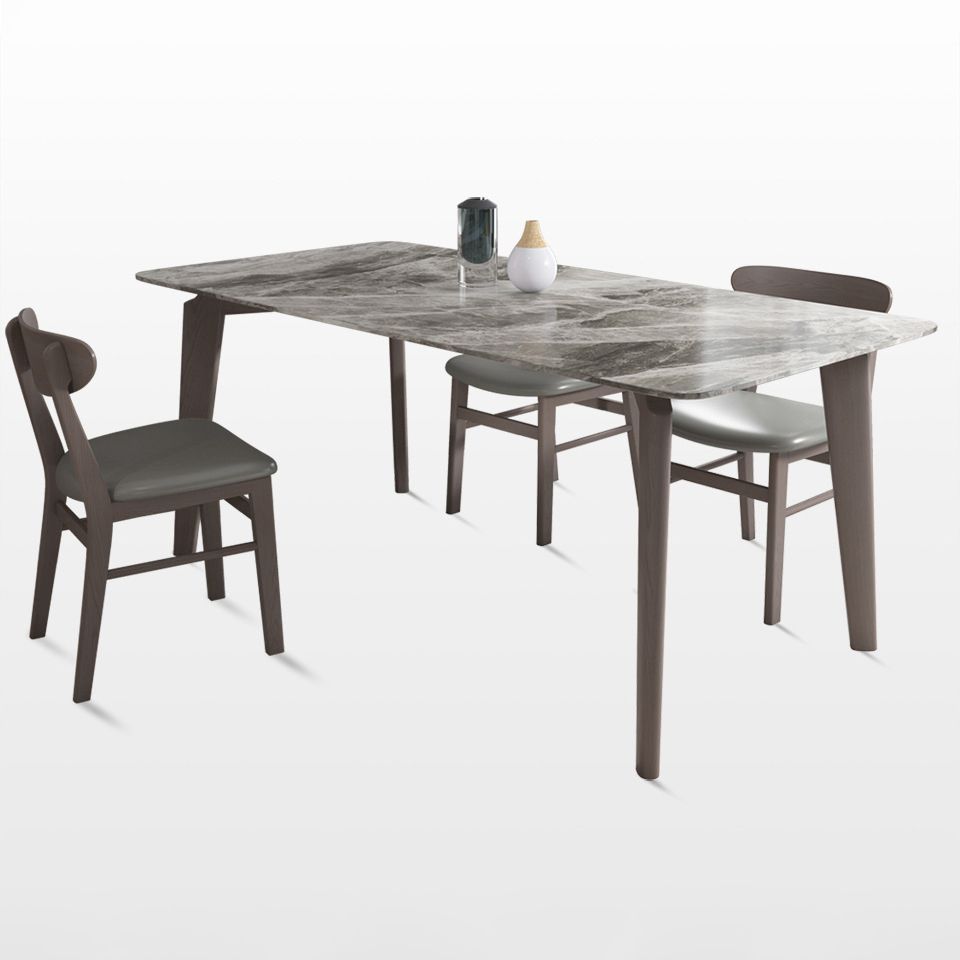 Modern Style Sintered Stone Dining Table with Grey Table and 4 Solid Wood Legs Base for Home Use