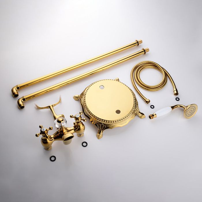 Floor Mounted Metal Freestanding Tub Filler Copper Freestanding Faucet in Gold